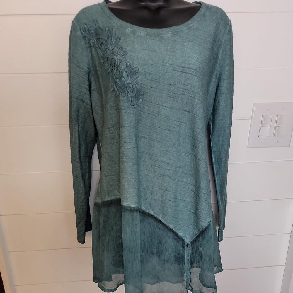 Soft Surroundings Womens Size Small Tunic Top Pullover Layer Look Embroidery